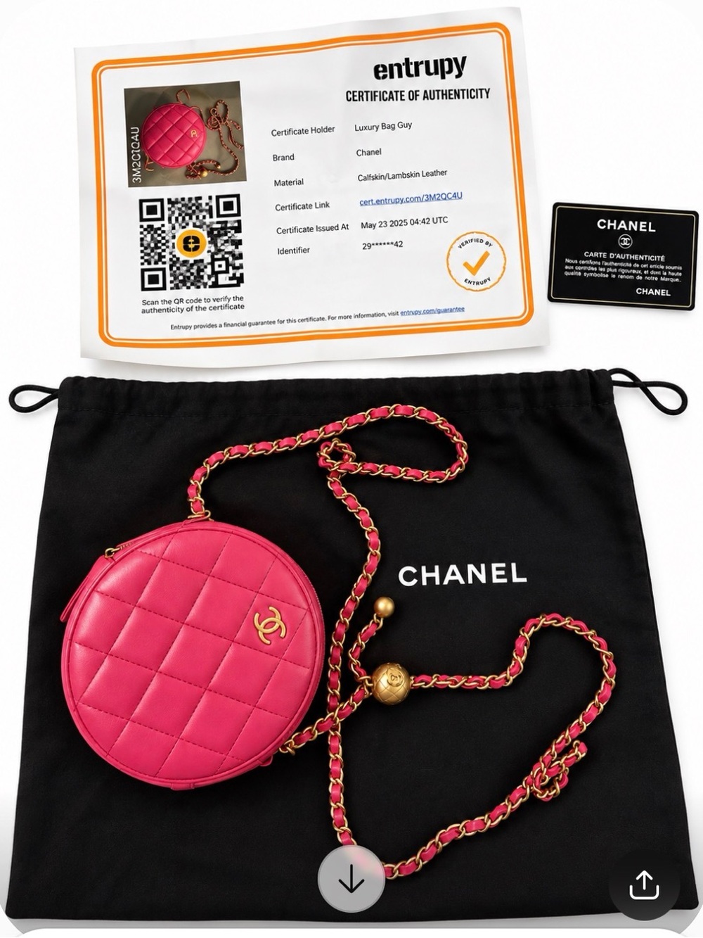 CHANEL Pink Fuchsia Quilted Round Mini Crossbody Bag Gold Chain Authentic